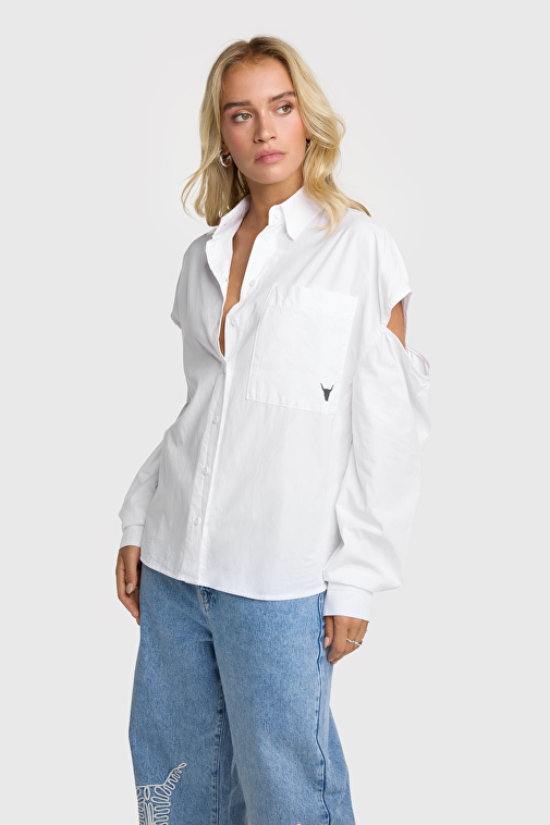 CUT OUT POPLIN BLOUSE