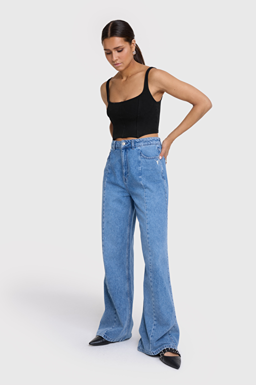 SOFT DENIM WIDE LEG PANTS