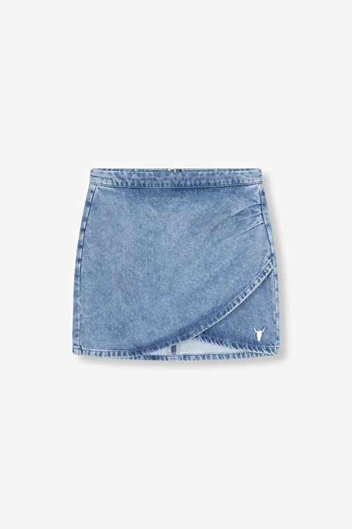 SOFT DENIM FAKE WRAP SKIRT