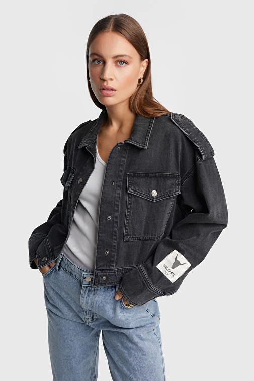 Crop black hotsell denim jacket